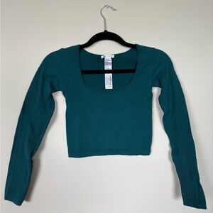 Zara Teal Ribbed Long Sleeve Shirt